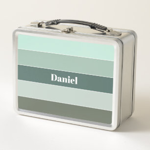 Green Custom Summer Color Block Stripes Metal Lunch Box