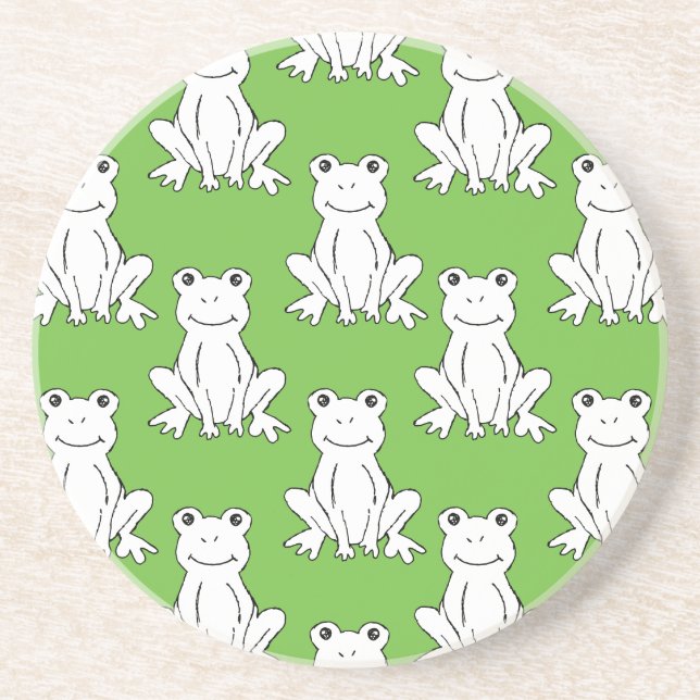 Green Cute Animal Pattern Cartoon Frog Pattern Sandstone Coaster (Front)