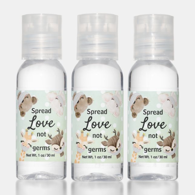Green Cute Animals With Masks Spread Love Not Germ Hand Sanitizer (Set)