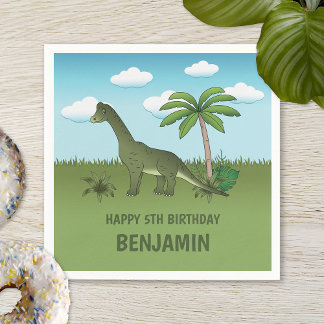 Green Cute Brachiosaurus Dinosaur Kid's Birthday Napkins
