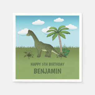 Green Cute Brachiosaurus Dinosaur Kid's Birthday Napkins