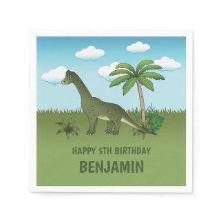 Green Cute Brachiosaurus Dinosaur Kid's Birthday Napkins