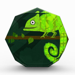 Green cute chameleon acrylic award