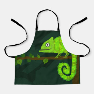 Green cute chameleon apron