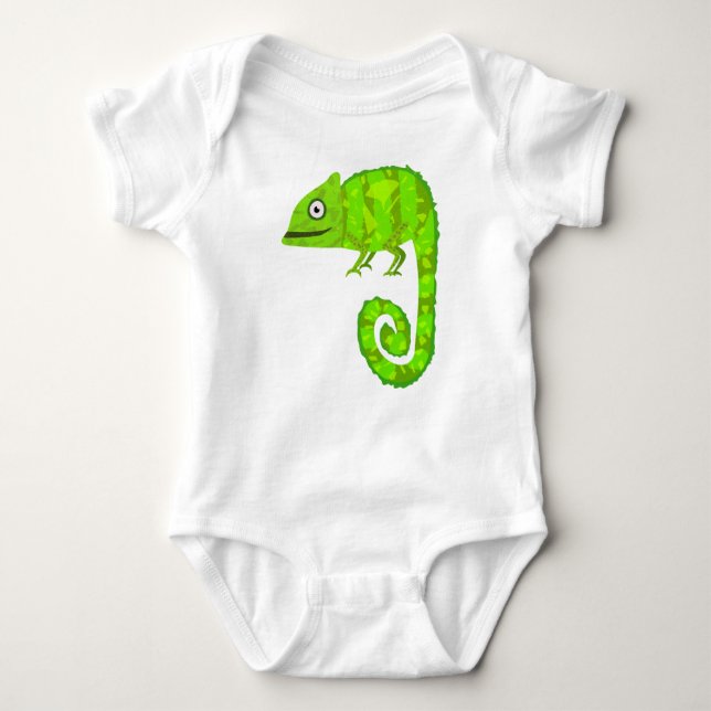 Green cute chameleon baby bodysuit (Front)