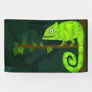 Green cute chameleon banner