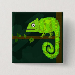 Green cute chameleon button