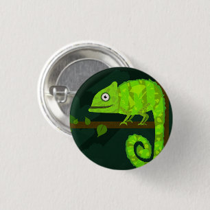 Green cute chameleon button