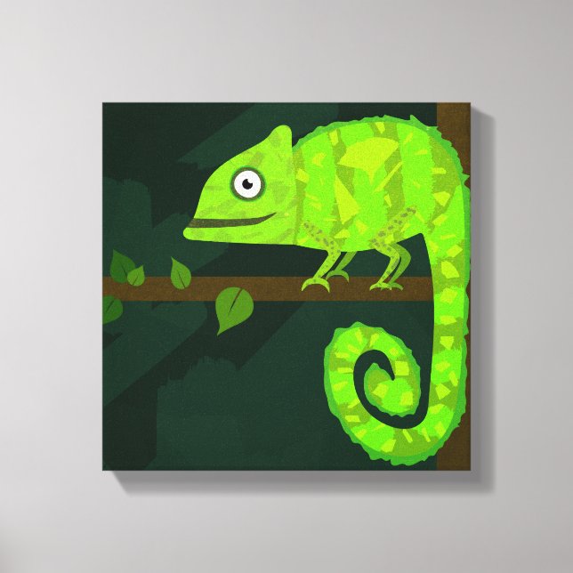 Green cute chameleon canvas print (Front)