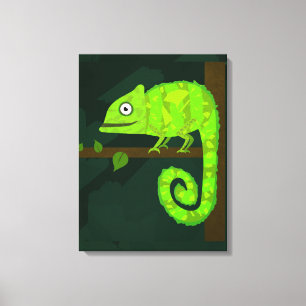 Green cute chameleon canvas print