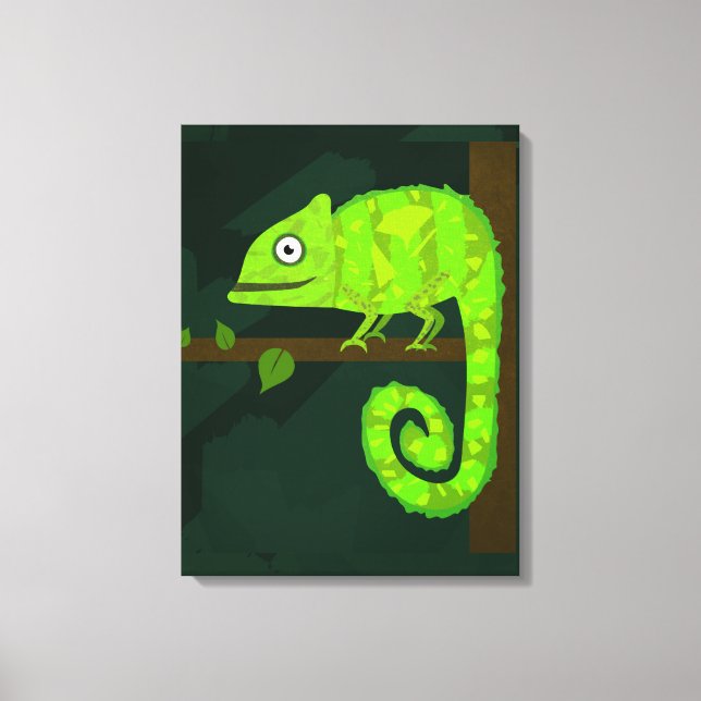 Green cute chameleon canvas print (Front)