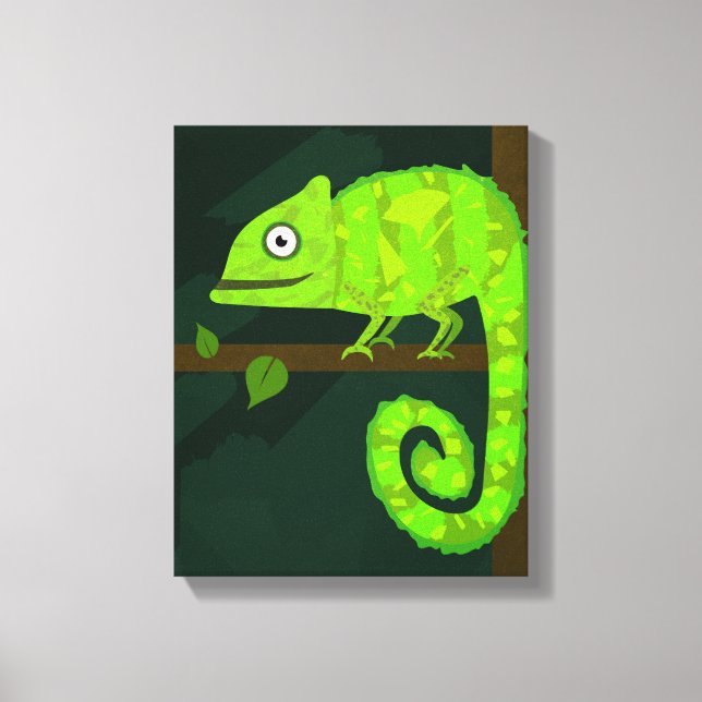 Green cute chameleon canvas print (Front)
