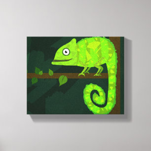 Green cute chameleon canvas print