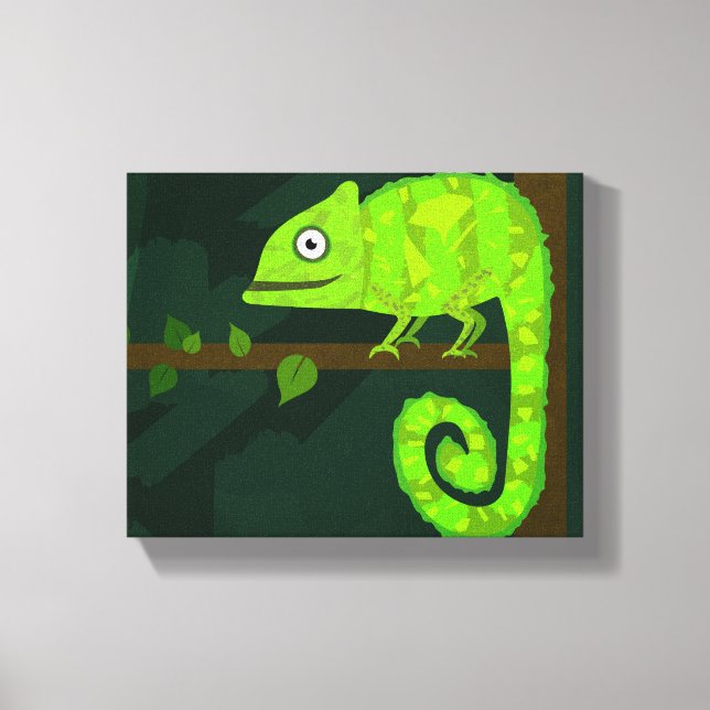 Green cute chameleon canvas print (Front)