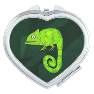 Green cute chameleon compact mirror