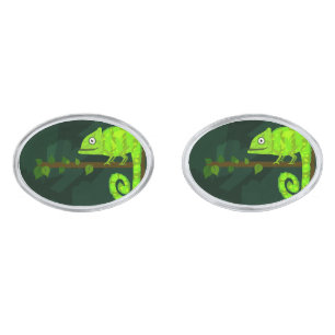 Green cute chameleon cufflinks