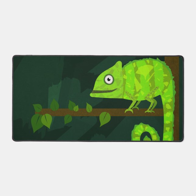 Green cute chameleon desk mat (Front)