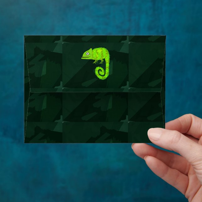 Green cute chameleon envelope (Hand)