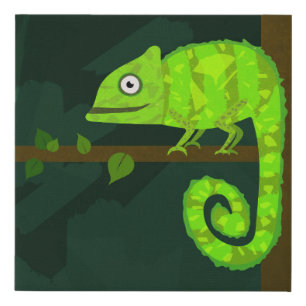 Green cute chameleon faux canvas print