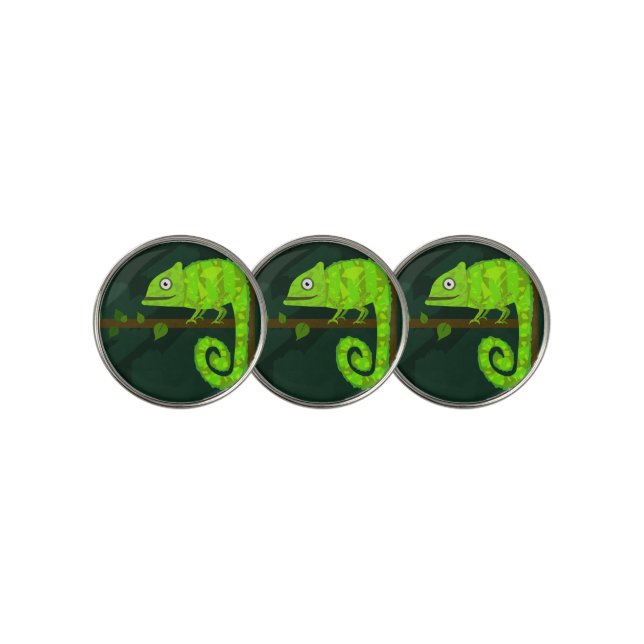 Green cute chameleon golf ball marker (3 Up)