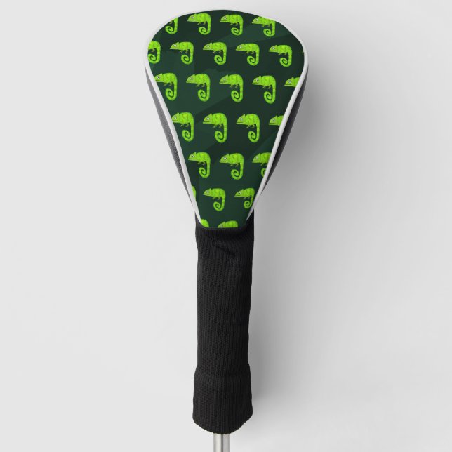 Green cute chameleon golf head cover (Front)