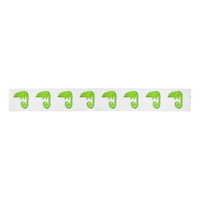 Green cute chameleon grosgrain ribbon (Front)