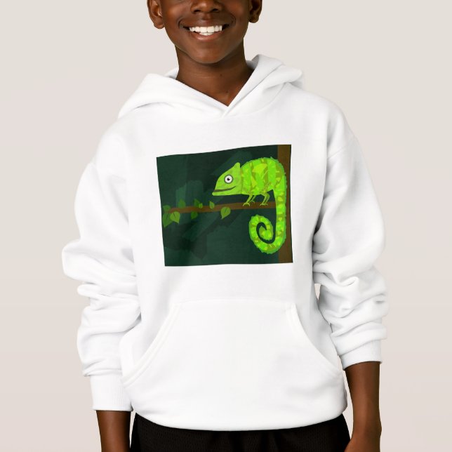 Green cute chameleon hoodie (Front)