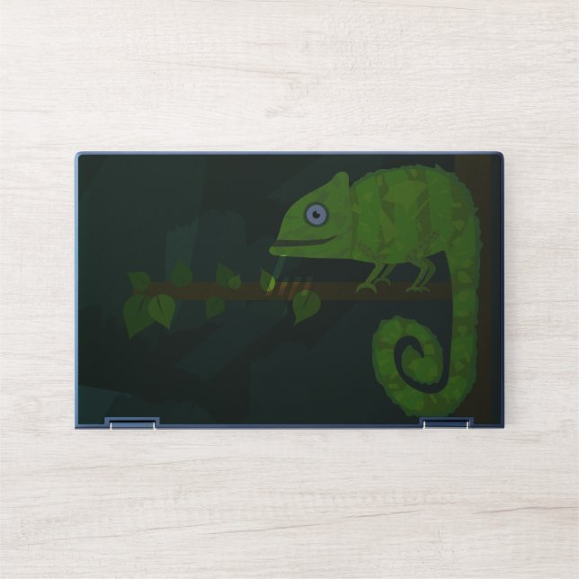 Green cute chameleon HP laptop skin (Front)
