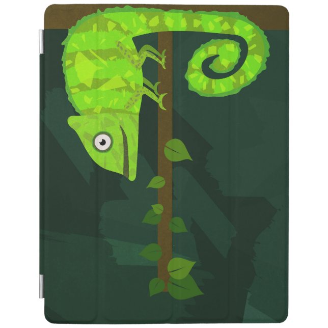 Green cute chameleon iPad smart cover (Front)