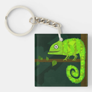 Green cute chameleon keychain