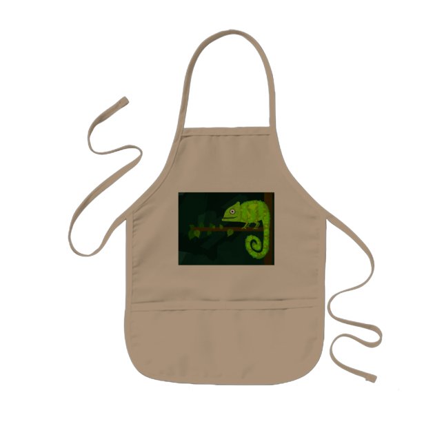 Green cute chameleon kids' apron (Front)