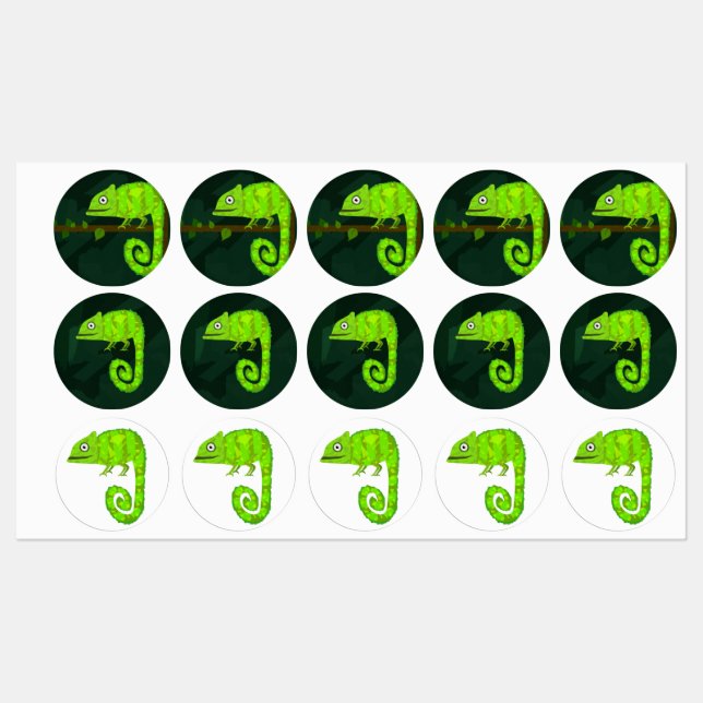 Green cute chameleon labels (Sheet)