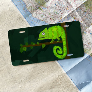 Green cute chameleon license plate