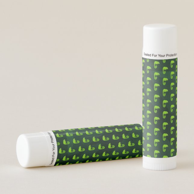 Green cute chameleon lip balm (Front)