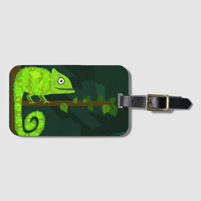 Green cute chameleon luggage tag (Front Horizontal)