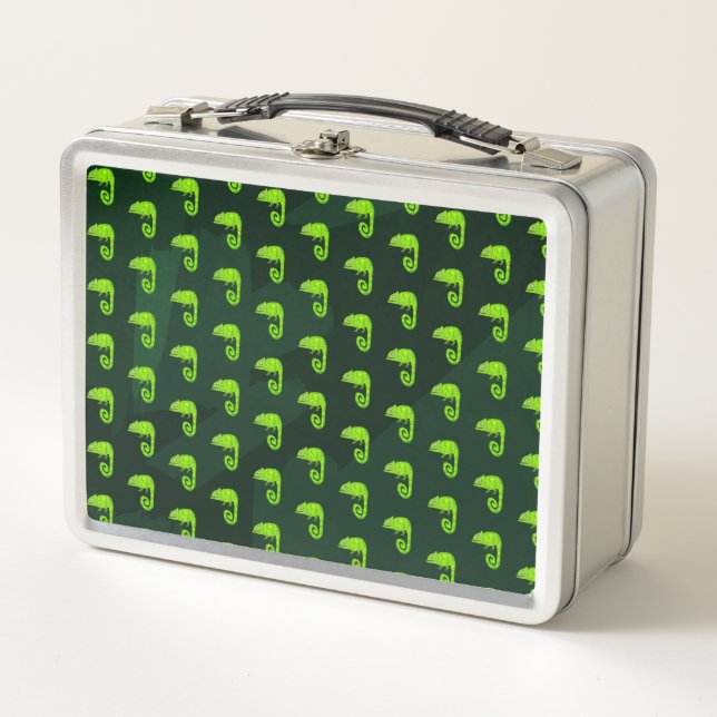 Green cute chameleon metal lunch box (Front)