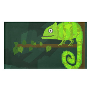 Green cute chameleon name tag