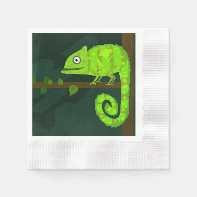 Green cute chameleon napkins (Front)