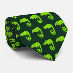 Green cute chameleon neck tie