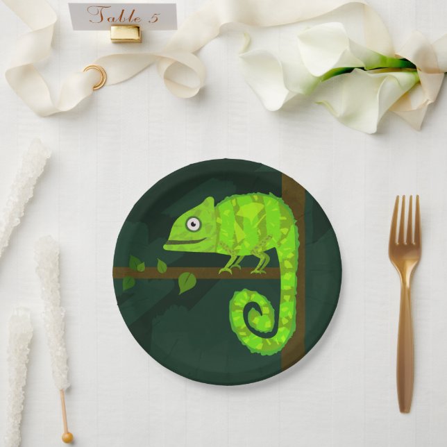 Green cute chameleon paper plates (Wedding)