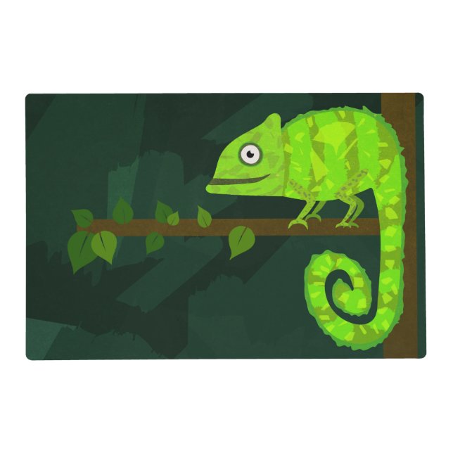 Green cute chameleon placemat (Front)