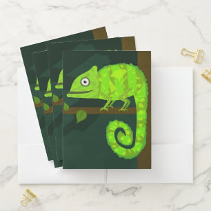 Green cute chameleon pocket folder