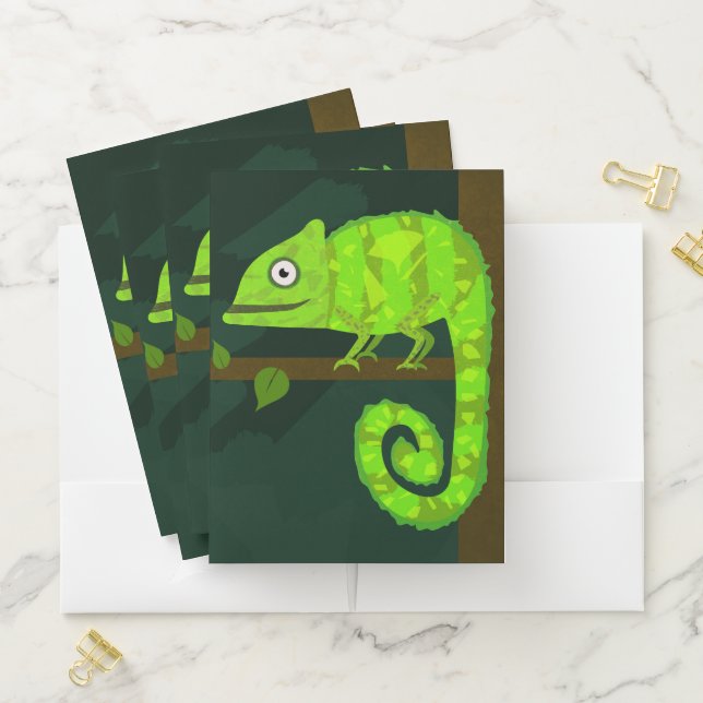 Green cute chameleon pocket folder (In Situ)