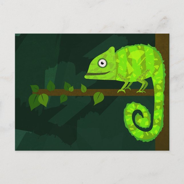 Green cute chameleon postcard (Front)