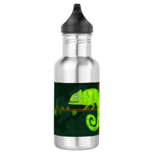 Green cute chameleon stainless steel water bottle