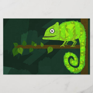 Green cute chameleon stationery
