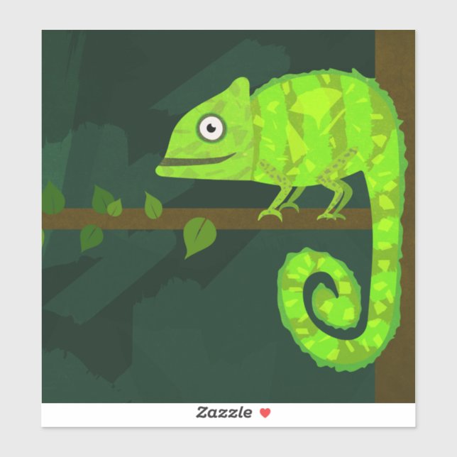 Green cute chameleon sticker (Sheet)