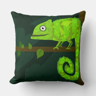 Green cute chameleon throw pillow