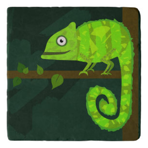 Green cute chameleon trivet