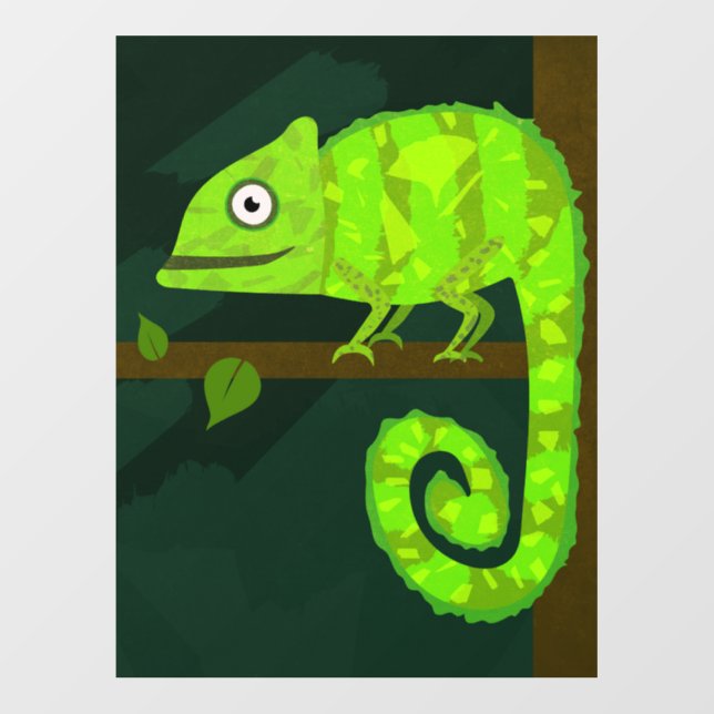 Green cute chameleon wall decal  (Front)
